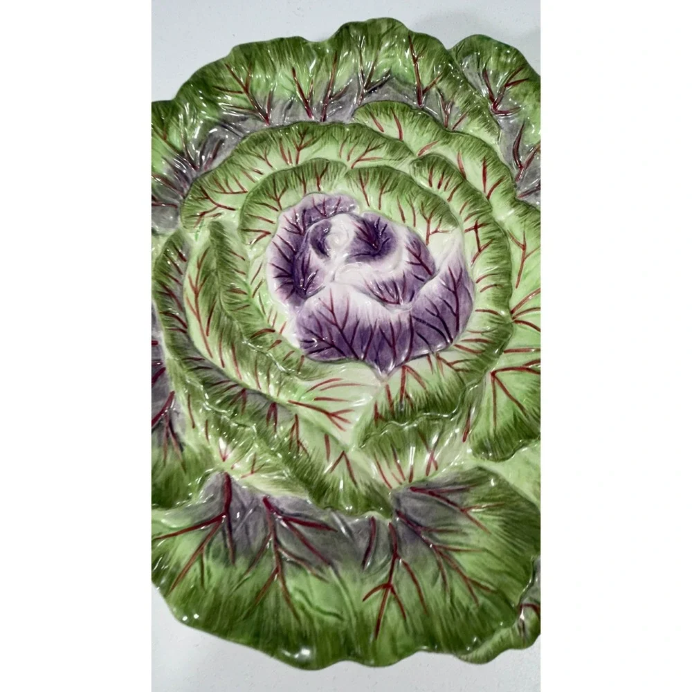 Fitz and Floyd Classics Le Marche Cabbage Leaf Plate Green Purple 9 inch Decor
